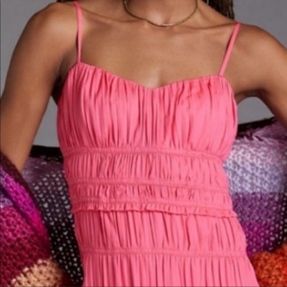 Anthropologie Ruched Slip Dress- Raspberry - Picture 3 of 8